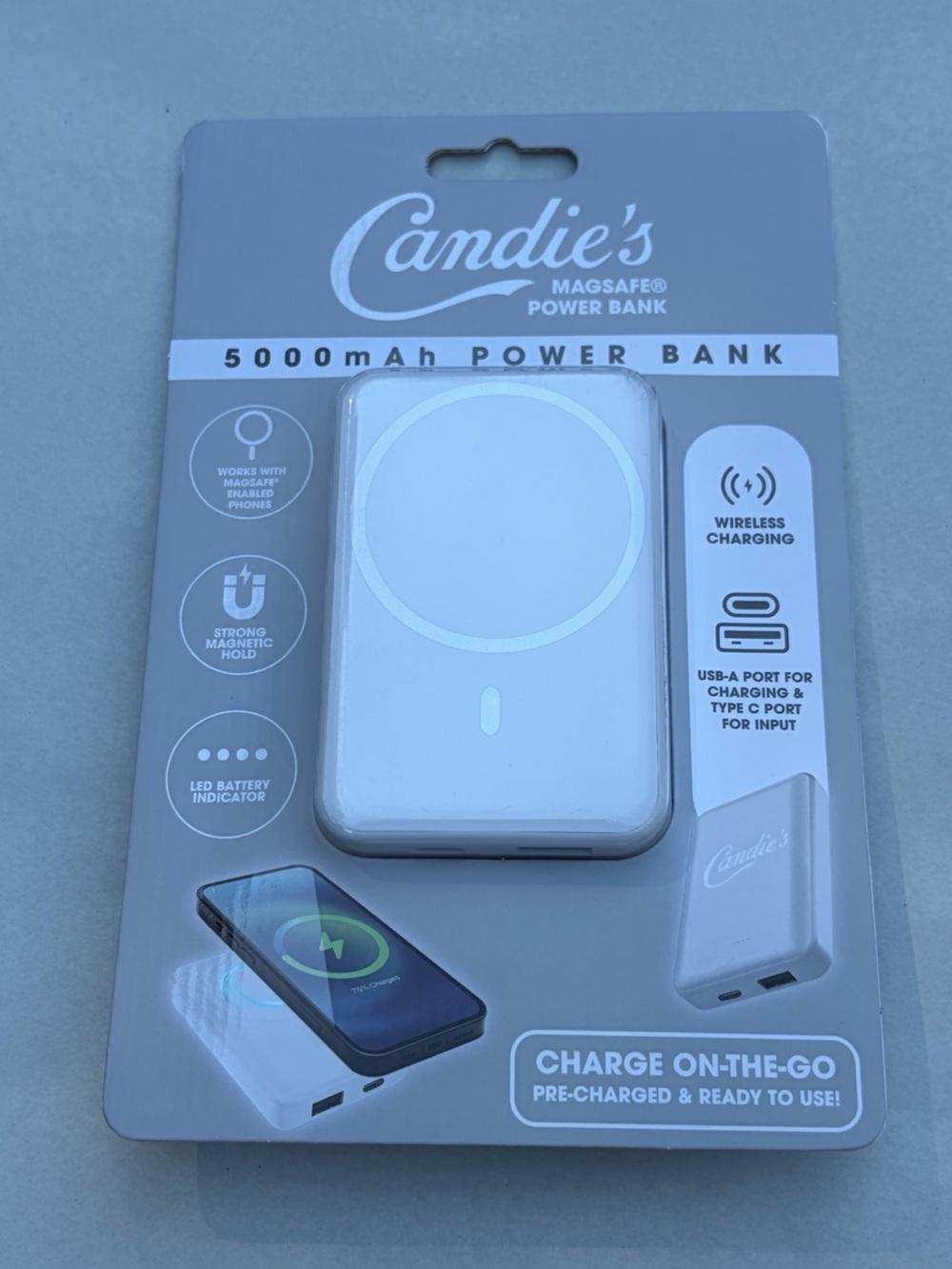Candie's White & Gray 5000mAh Magsafe Power Bank
